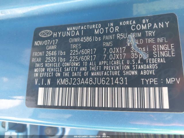 2018 HYUNDAI TUCSON KM8J23A48JU621431 Photo 8