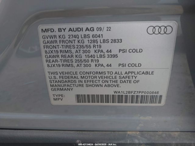 WA1L2BFZ7PP000646 Audi Q4 E-tron Premium Plus 50 Quattro