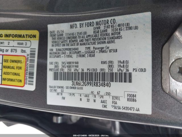 3LN6L2G99ER834840 Lincoln MKZ