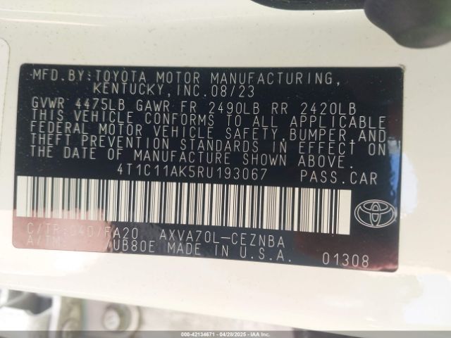 4T1C11AK5RU193067 Toyota CAMRY LE