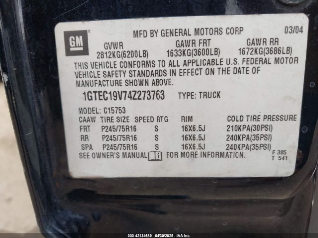 2004 GMC SIERRA 1500 1GTEC19V74Z273763 Photo 8