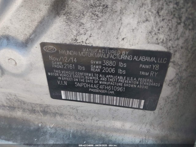 5NPDH4AE4FH610961 Hyundai Elantra Limited