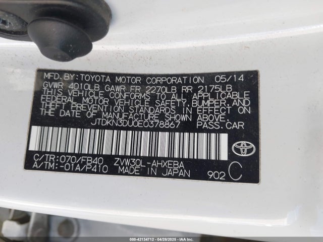 Toyota 2zr-fxe+3jm 2014 JTDKN3DU0E0378867 Image 9
