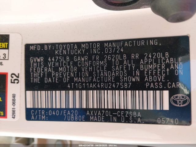 4T1G11AK4RU247587 Toyota CAMRY SE
