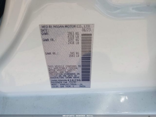 1N4BL4DVXPN416296 Nissan Altima Sv Fwd