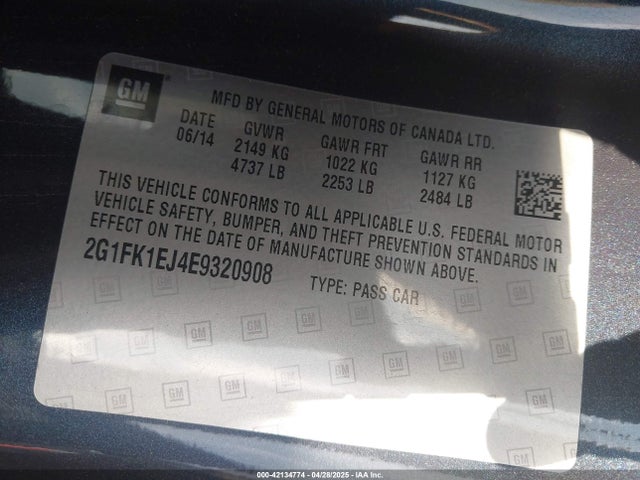 Chevrolet l99 2014 2G1FK1EJ4E9320908 Image 9
