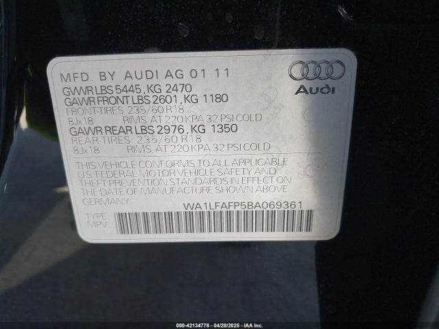 2011 AUDI Q5 WA1LFAFP5BA069361 Photo 8