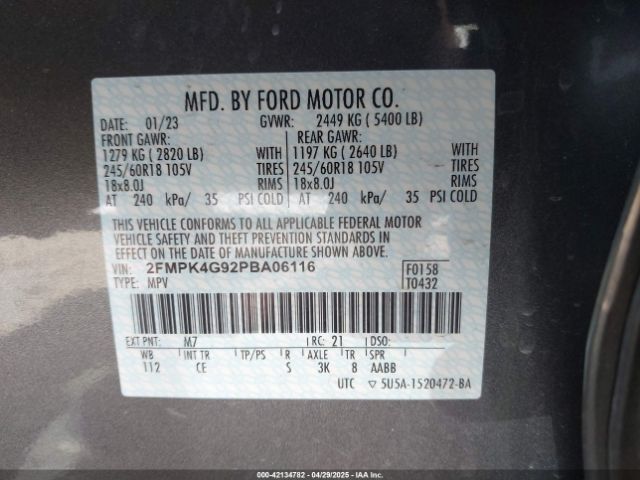 2FMPK4G92PBA06116 Ford EDGE SE
