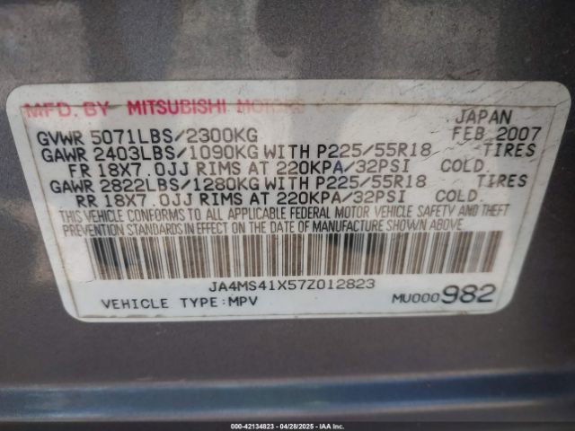 2007 MITSUBISHI OUTLANDER JA4MS41X57Z012823 Photo 8