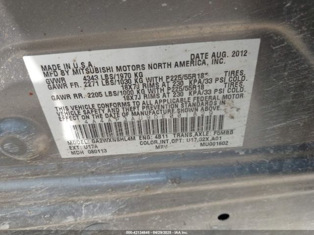 2013 MITSUBISHI OUTLANDER SPORT 4A4AP3AU9DE001829 Photo 8