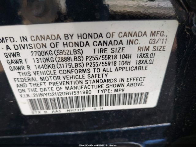 2011 ACURA MDX 2HNYD2H20BH531989 Photo 8