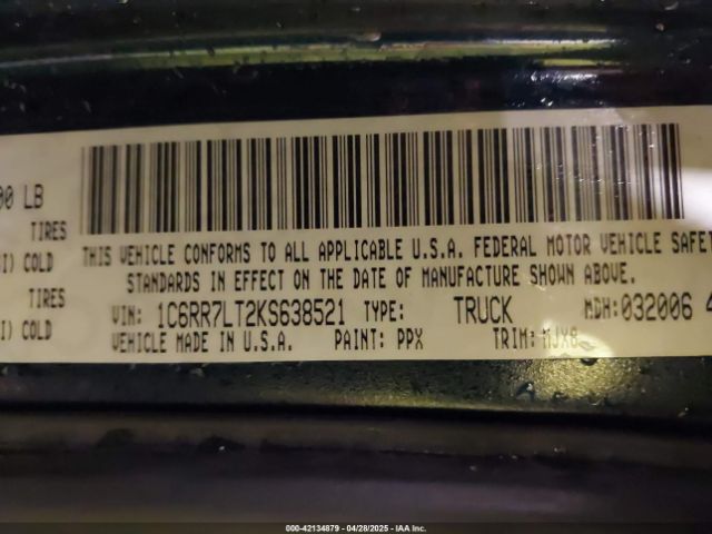 1C6RR7LT2KS638521 RAM 1500 Classic Big Horn  4x4 5'7 Box