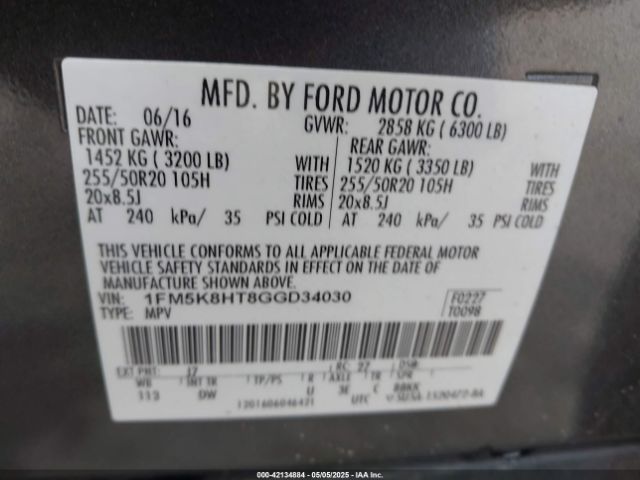 1FM5K8HT8GGD34030 Ford Explorer Platinum