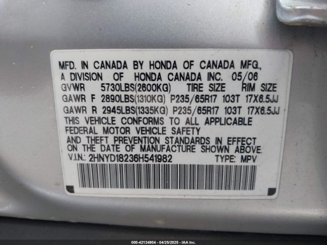 2006 ACURA MDX 2HNYD18236H541982 Photo 8