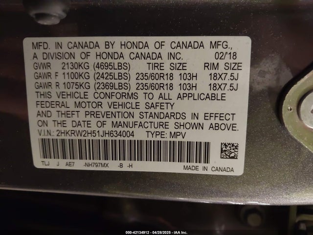 2HKRW2H51JH634004 Honda CR-V EX