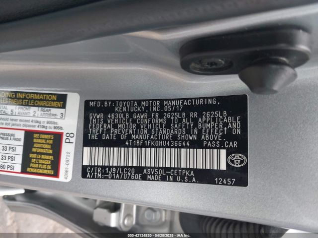 4T1BF1FK0HU436644 Toyota CAMRY XSE