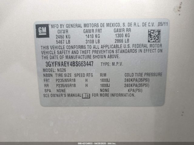 2011 CADILLAC SRX 3GYFNAEY4BS663447 Photo 8