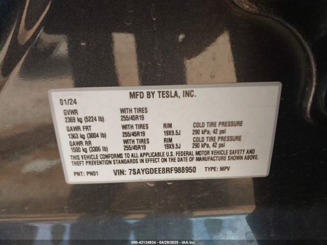 7SAYGDEE8RF988950 Tesla Model Y