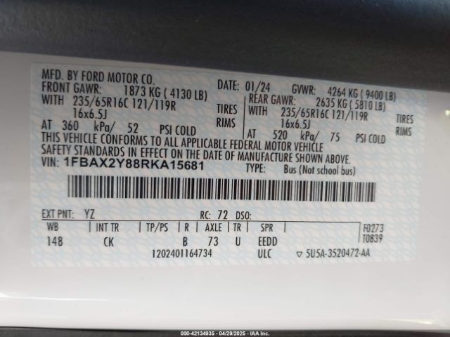 1FBAX2Y88RKA15681 Ford Transit-350 Passenger Van Xlt