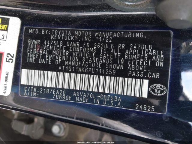 4T1G11AK6PU114259 Toyota CAMRY SE