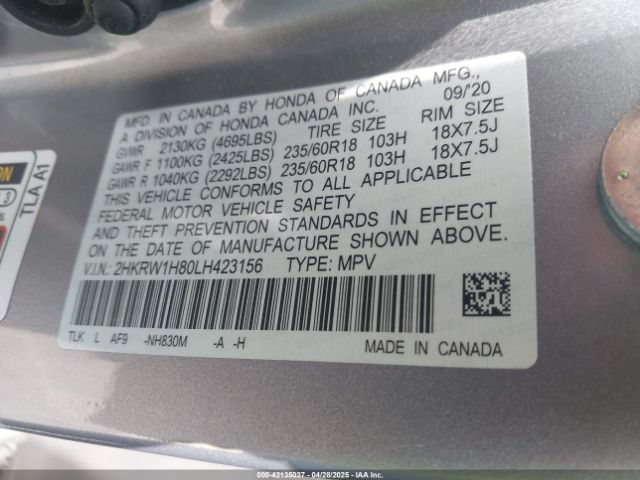 2HKRW1H80LH423156 Honda Cr-v 2wd Ex-l