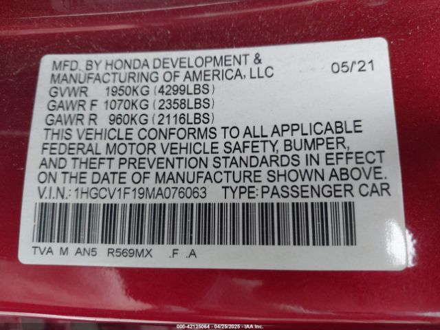 1HGCV1F19MA076063 Honda ACCORD LX