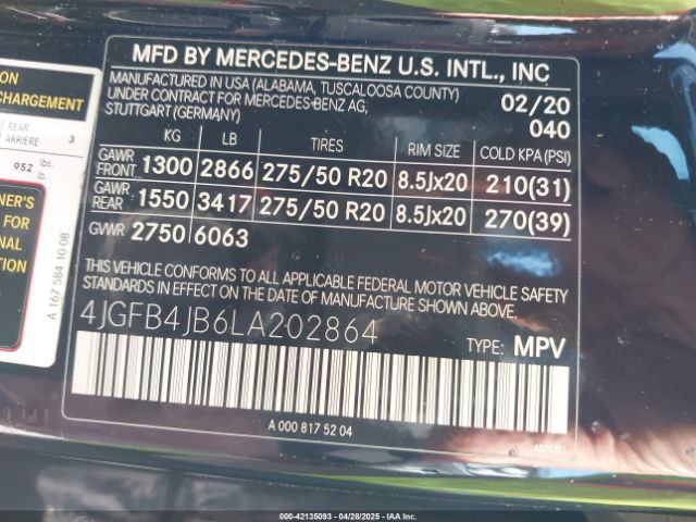 4JGFB4JB6LA202864 Mercedes-Benz GLE 350