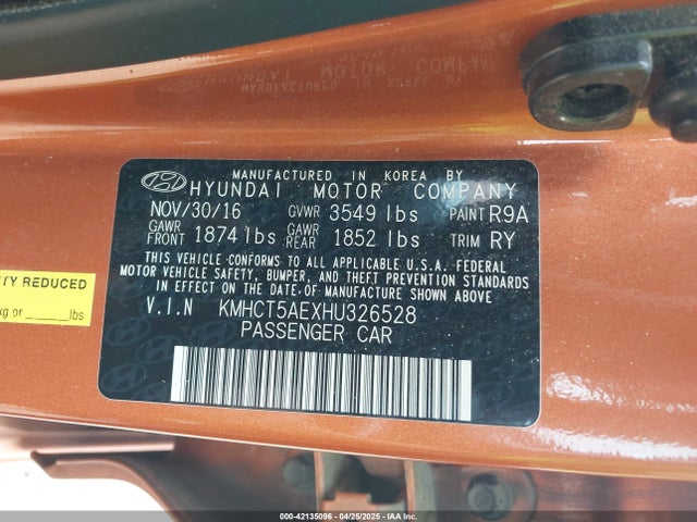KMHCT5AEXHU326528 Hyundai ACCENT SE