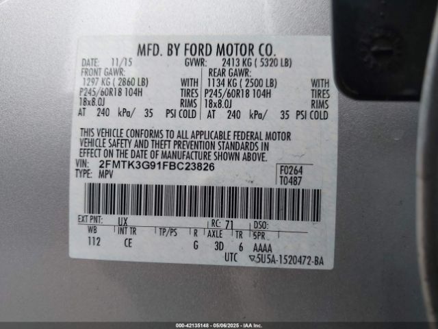 2FMTK3G91FBC23826 Ford EDGE SE