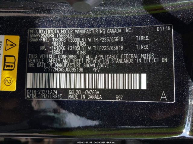 2T2ZZMCA5JC095196 Lexus RX 350