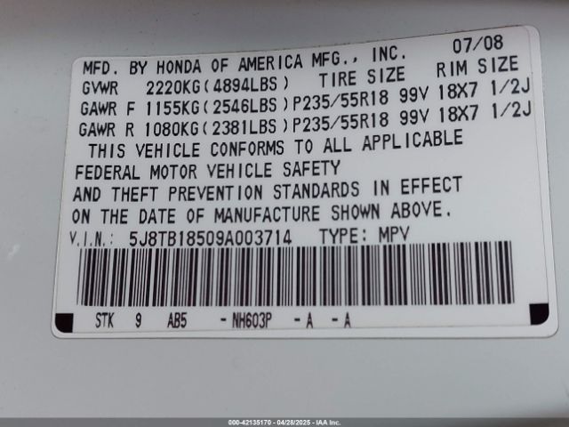 2009 ACURA RDX 5J8TB18509A003714 Photo 8