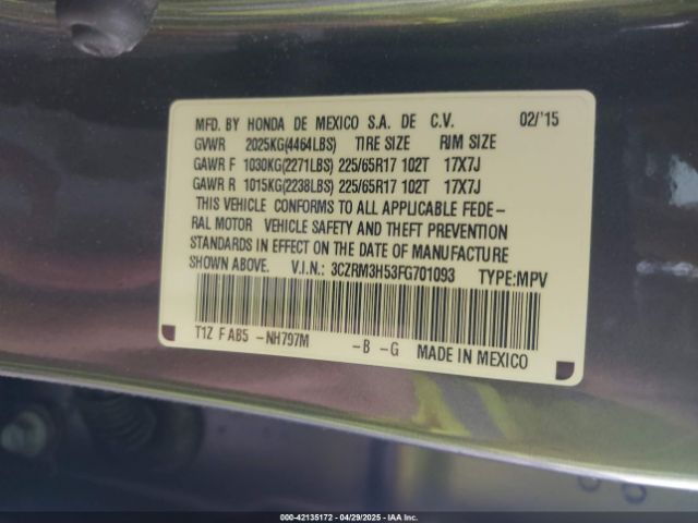 3CZRM3H53FG701093 Honda CR-V EX