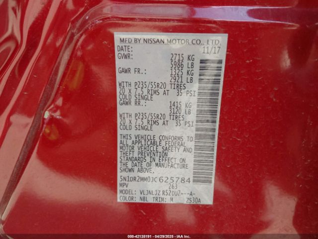 5N1DR2MM0JC625784 Nissan Pathfinder Platinum