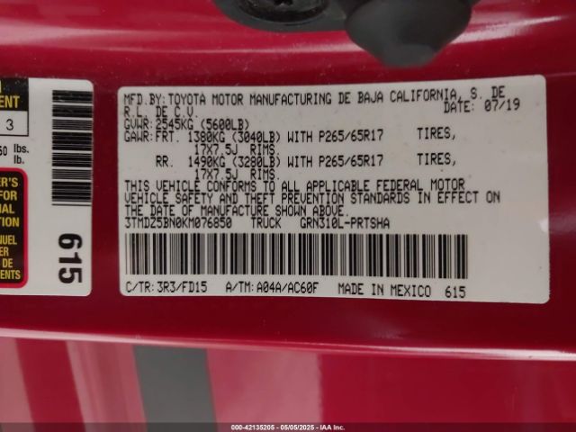 3TMDZ5BN0KM076850 Toyota Tacoma Trd Sport
