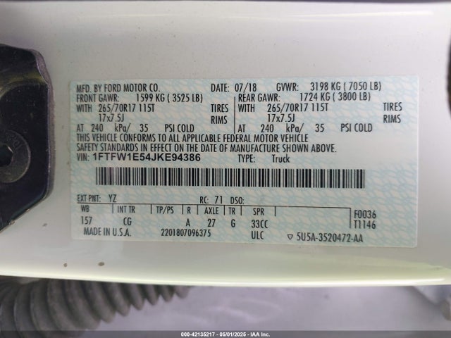1FTFW1E54JKE94386 Ford F-150 Xl