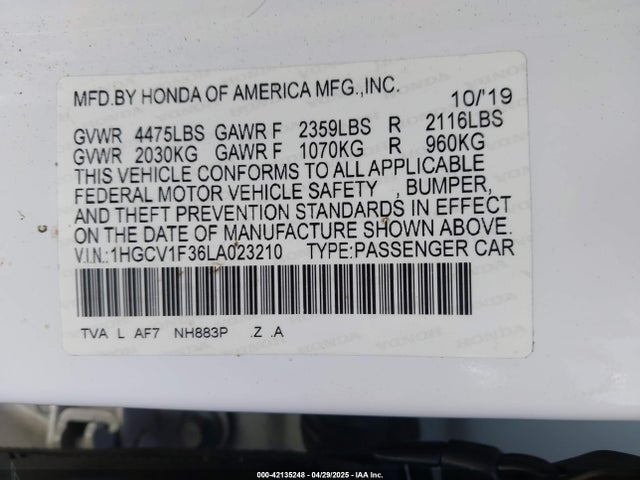 1HGCV1F36LA023210 Honda Accord Sport