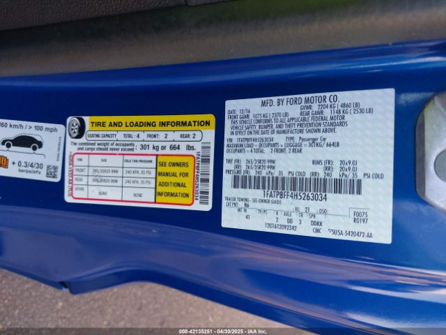 1FATP8FF4H5263034 Ford Mustang Gt Premium