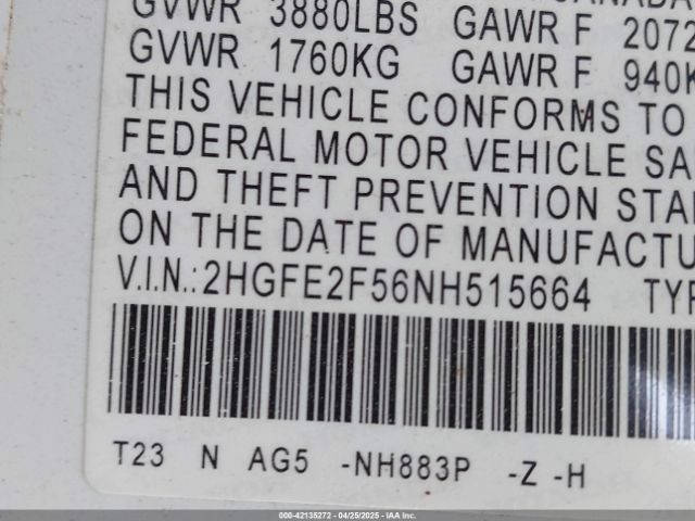 2HGFE2F56NH515664 Honda Civic Sport