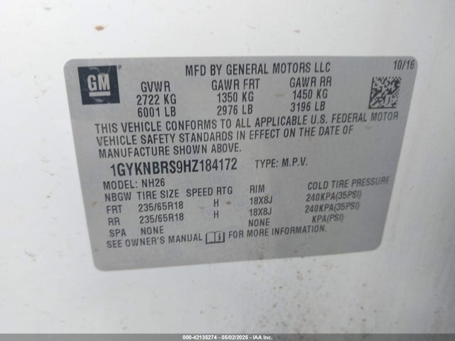 2017 CADILLAC XT5 1GYKNBRS9HZ184172 Photo 8