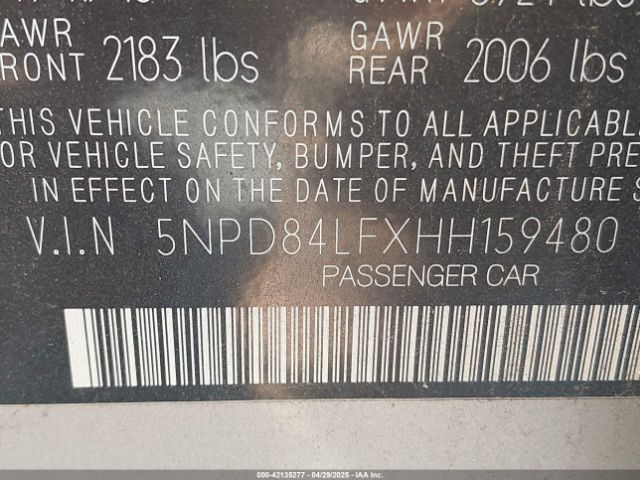 5NPD84LFXHH159480 Hyundai ELANTRA SE