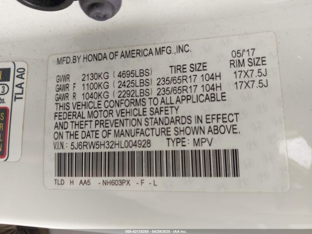 5J6RW5H32HL004928 Honda CR-V LX