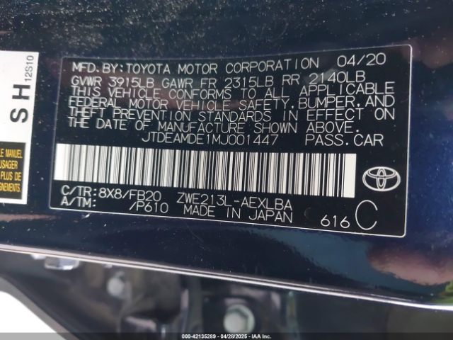 JTDEAMDE1MJ001447 Toyota Corolla Hybrid Le