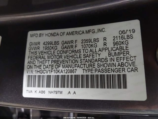 1HGCV1F10KA120867 Honda ACCORD LX