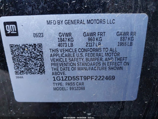1G1ZD5ST9PF222469 Chevrolet Malibu Fwd 1lt