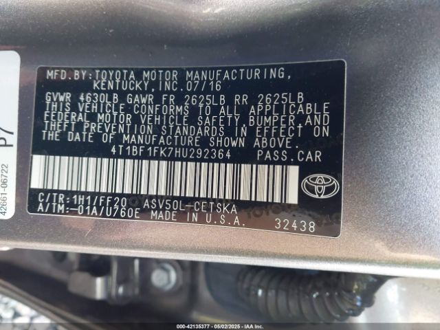 4T1BF1FK7HU292364 Toyota 2ar-fe