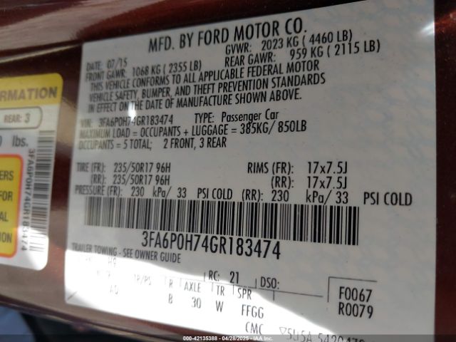 3FA6P0H74GR183474 Ford FUSION SE