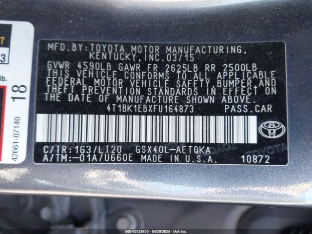 4T1BK1EBXFU164873 Toyota Avalon Xle Touring