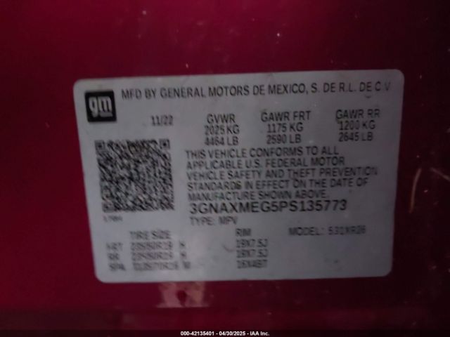 3GNAXMEG5PS135773 Chevrolet Equinox Fwd Rs