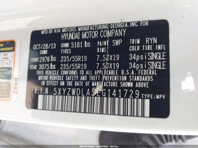 5XYZWDLA5EG141729 Hyundai Santa Fe Sport 2.0l Turbo