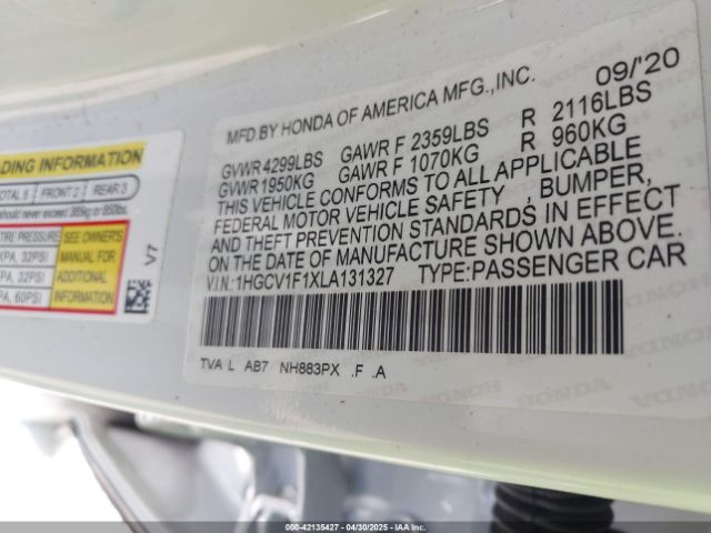 2020 HONDA ACCORD 1HGCV1F1XLA131327 Photo 8